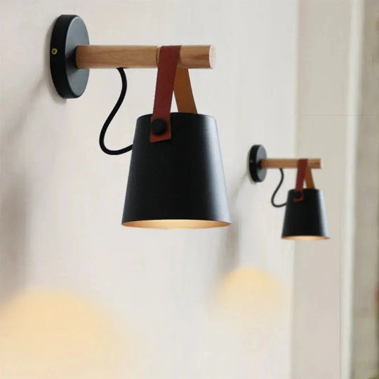 Scandinavian Wood & Leather Wall Sconce