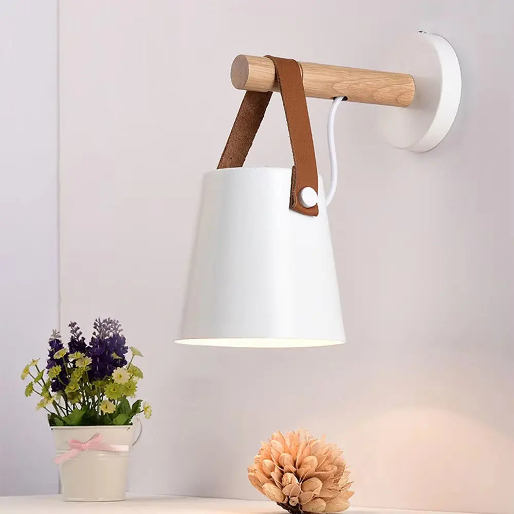 Scandinavian Wood & Leather Wall Sconce