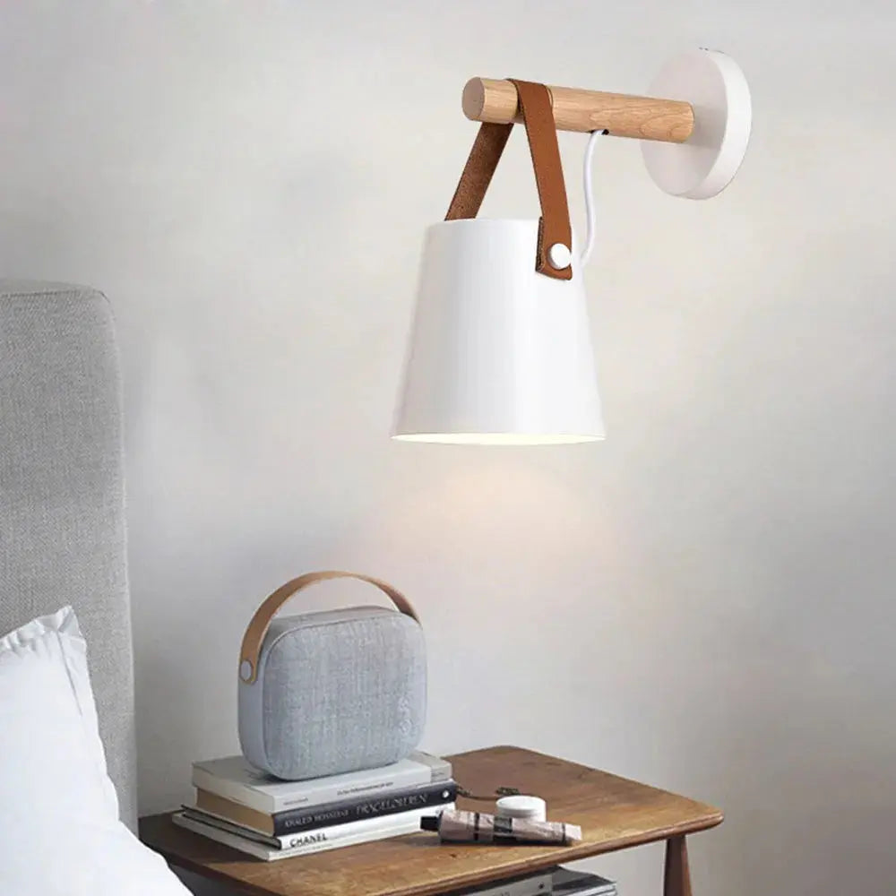 Scandinavian Wood & Leather Wall Sconce