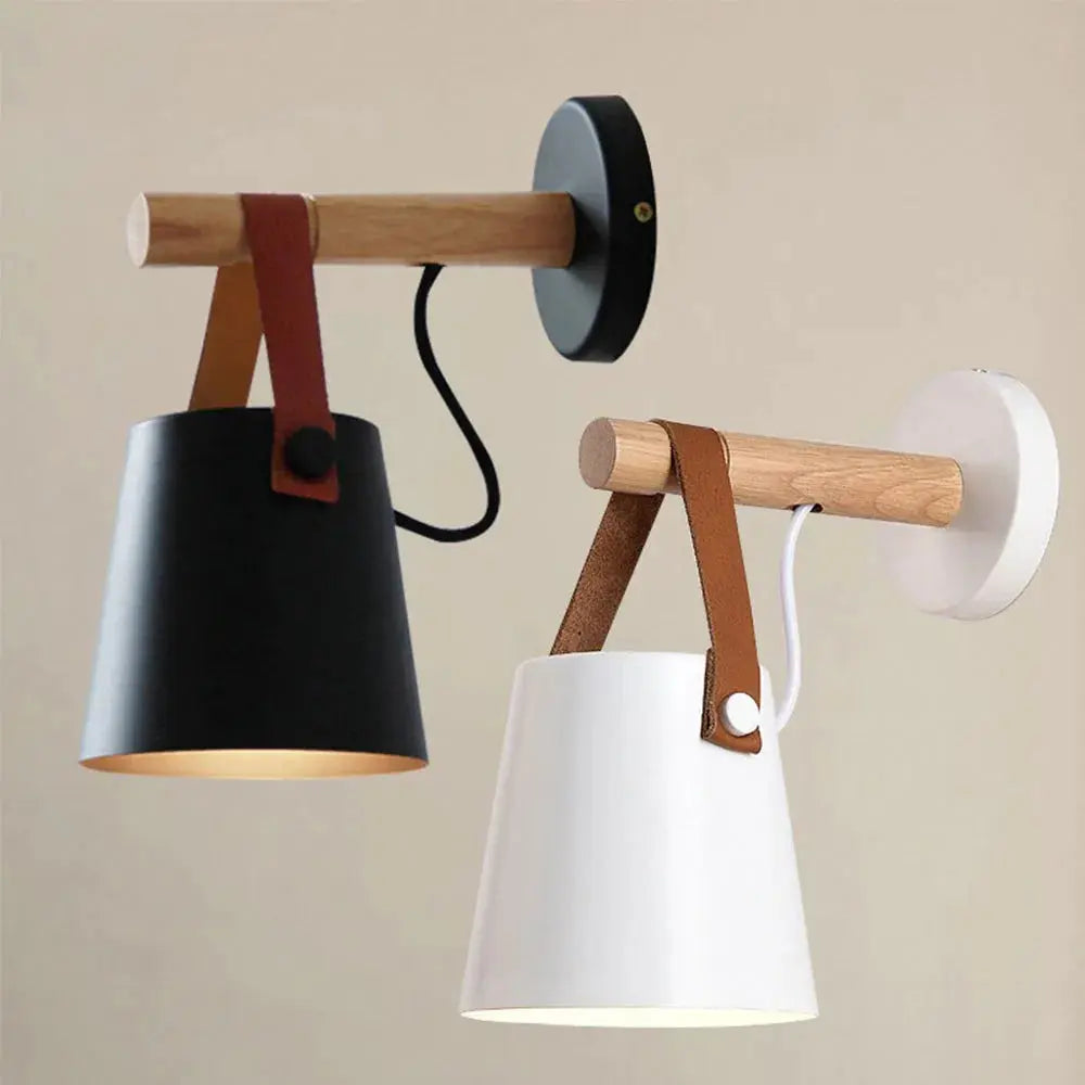 Scandinavian Wood & Leather Wall Sconce