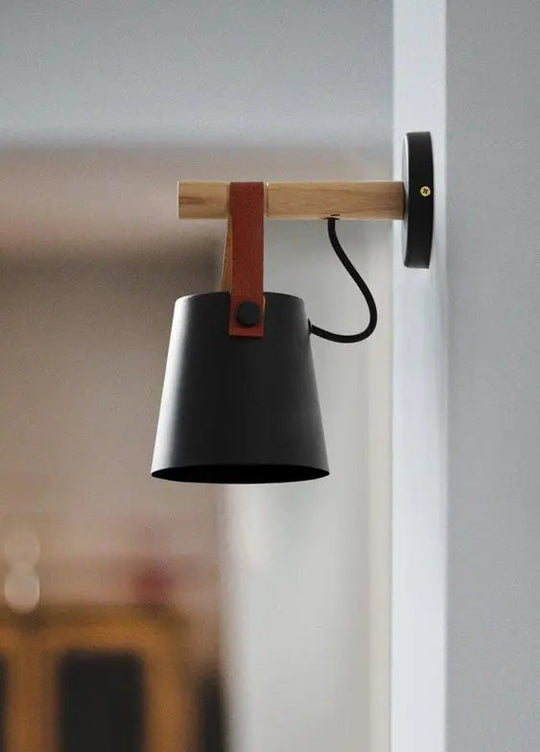 Scandinavian Wood & Leather Wall Sconce