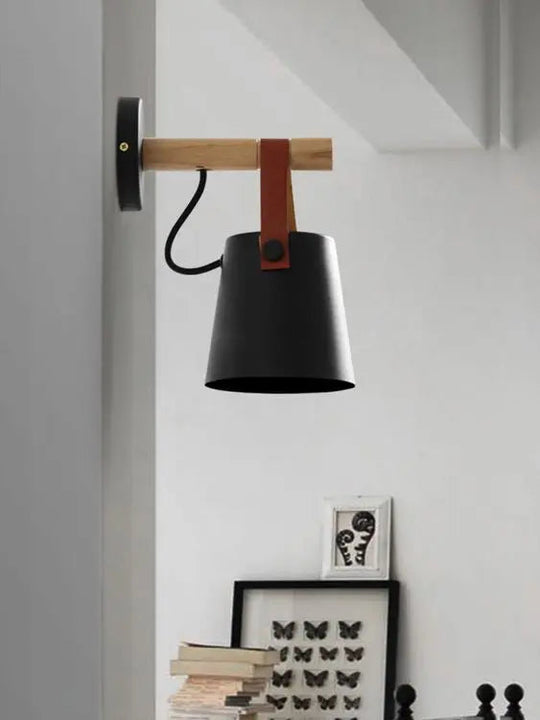 Scandinavian Wood & Leather Wall Sconce